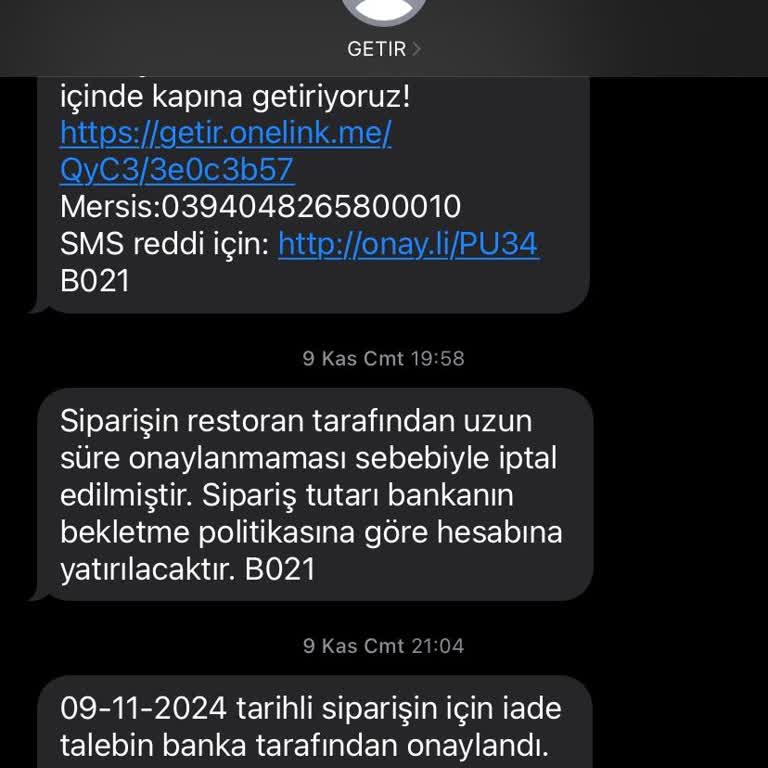 Getir Uygulaması Üzerinden İptal Edilen Siparişin İadesi Sorunu