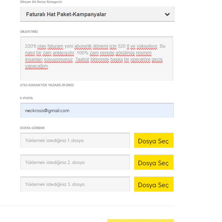 Fatura Zammı Ve Şikayet Gönderim Sorunu