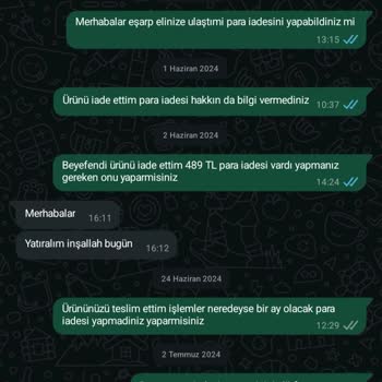 İade Edilen Ürünün Ücreti Hala Geri Ödenmedi