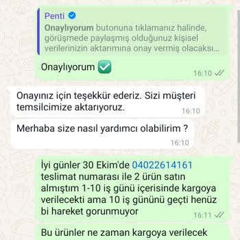 Penti'den Aldığım Ürünler Hala Kargolanmadı