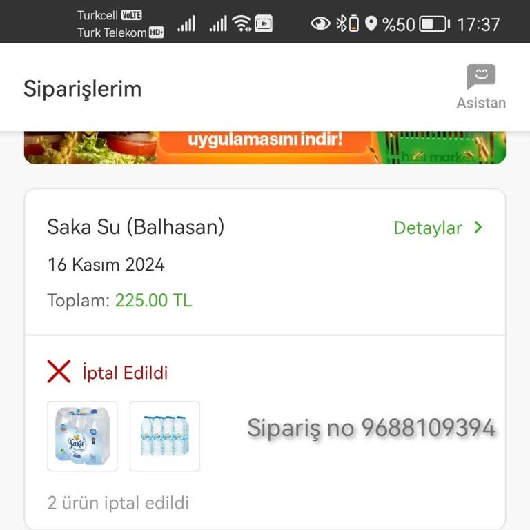 Trendyol Hızlı Market GO'da Su Siparişi Mağduriyeti