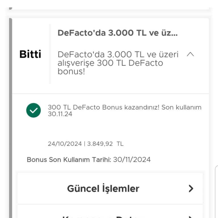DeFacto Bonus Kazanımı Mağazada Kullanılamıyor