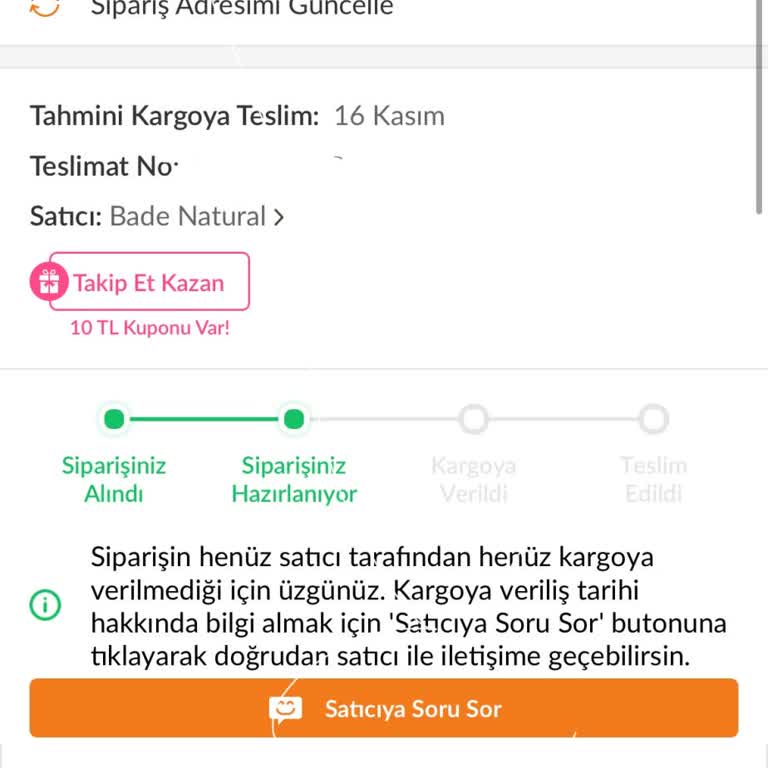 Siparişin Kargoya Verilmemesi Sebebiyle Yaşanan Hayal Kırıklığı
