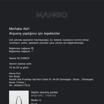 Mango'dan Çanta Siparişi: Teslimat Sorunu Ve Gecikme