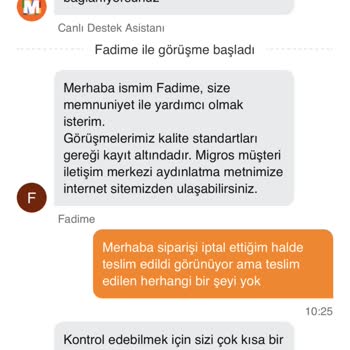 Migros Sanal Market Sipariş İptali Ve İade Sorunu