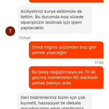 Migros Yemek Teslimatında Gecikme Ve Yetersiz Müşteri Hizmetleri