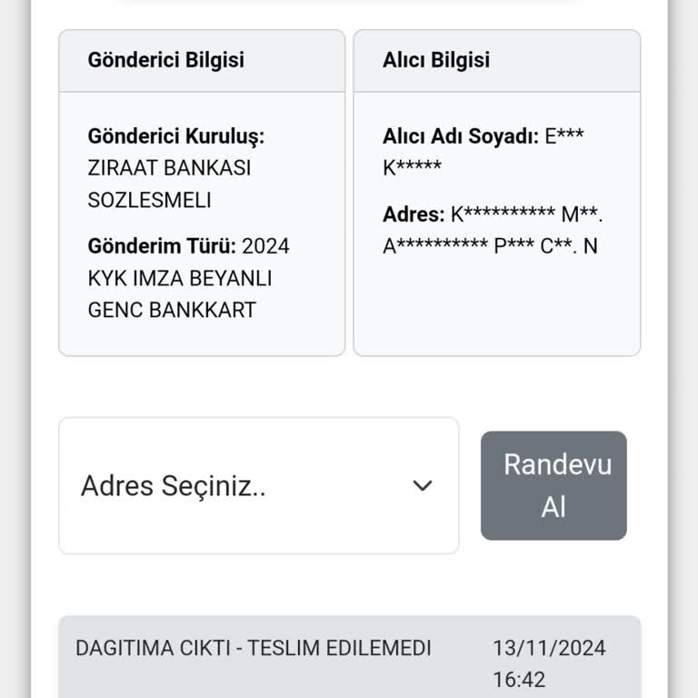 Adres Bilgileri Doğru Olmasına Rağmen Kart Teslim Edilmedi