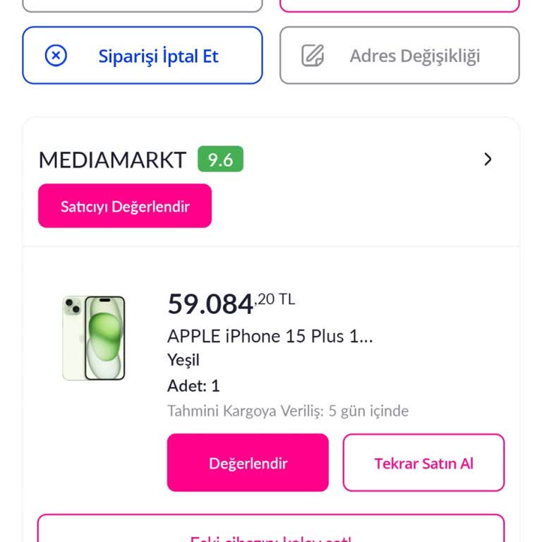 Sipariş İlerlemesi Olmayan İphone 15 Plus İçin Mağduriyet