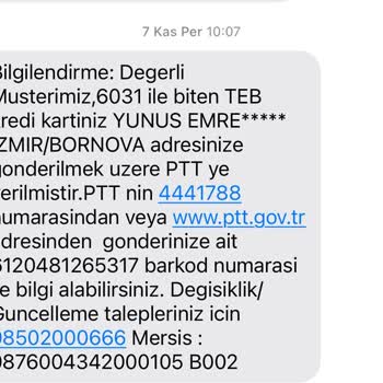 TEB Ve PTT Kargo Arasında Kaybolan Kredi Kartı