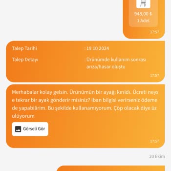 Trendyol'dan Aldığım Sandalyenin Ayağı Kırıldı, Destek Yok