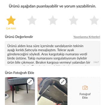 Trendyol'dan Aldığım Sandalyenin Ayağı Kırıldı, Destek Yok
