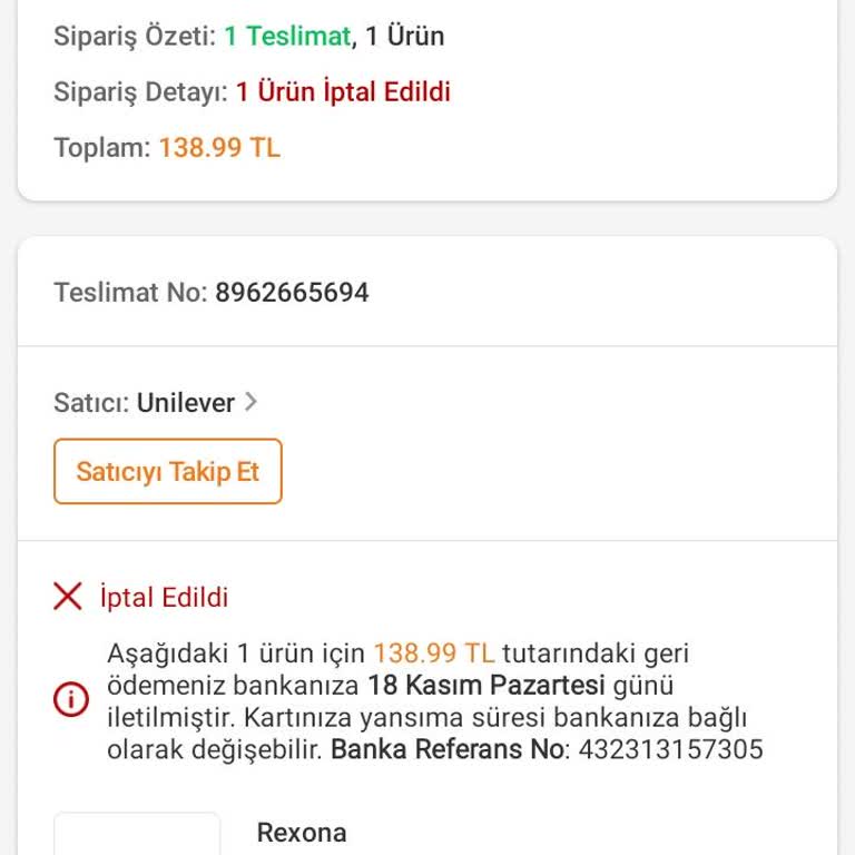 İptal Edilen Sipariş Sorunu