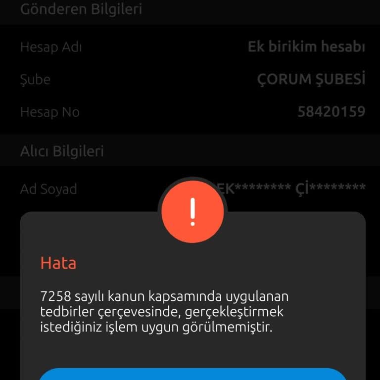 Yapı Kredi Bankası'ndan Alakasız 7258 Hatası