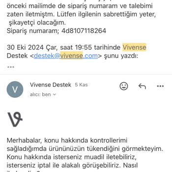 Vivense'den Hasarlı Ürün Ve İletişim Sorunu