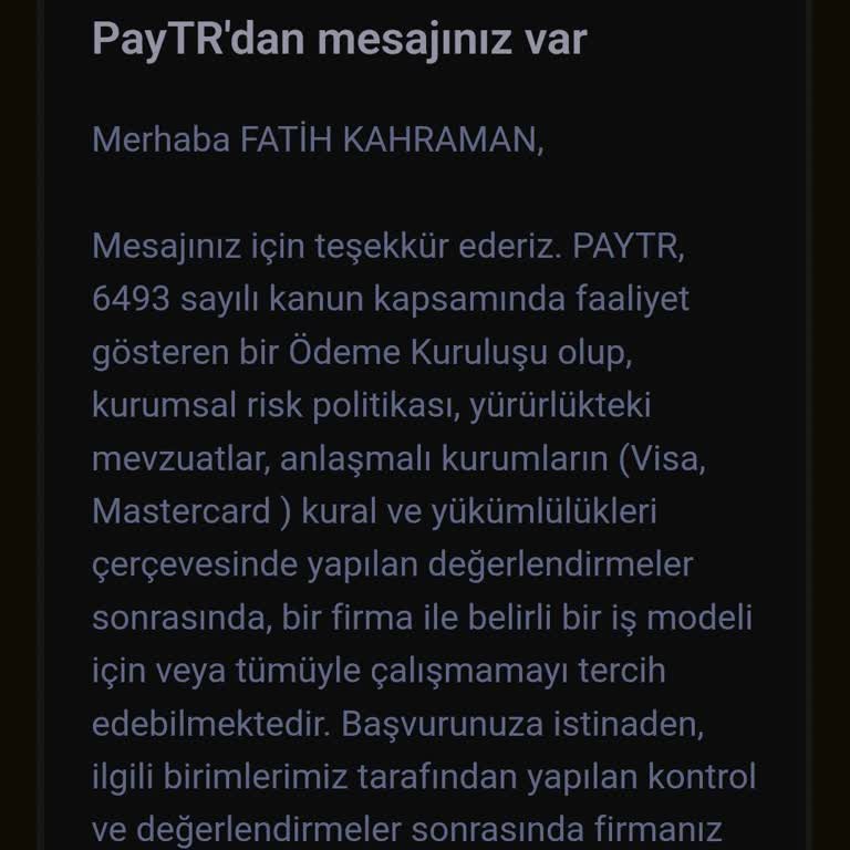 PayTR Başvurumun Sebepsiz Reddedilmesi