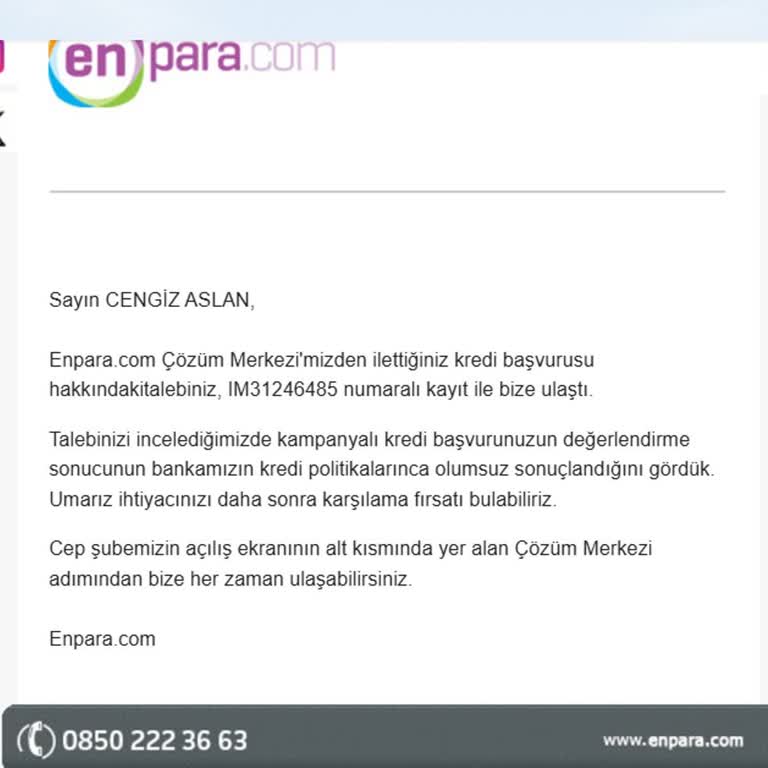 Enpara.com'da Onaylanmayan 0 Faizli Kredi Başvurusu