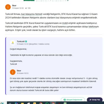 Turkcell'in BTK Kararına Uymaması Nedeniyle Mağduriyet