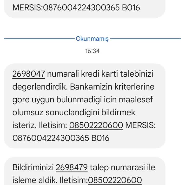 Kredi Kartı Başvurumun Sebepsiz Reddedilmesi