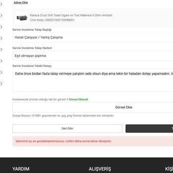 Karaca Tost Ve Izgara Makinesi İade Sürecinde Yaşanan Sorunlar