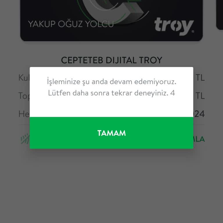 TEB Uygulamasında Kartlar Menüsü Sorunu