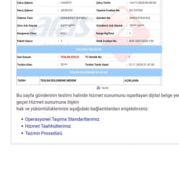 Aras Kargo'dan Kaybolan Paket Sorunu