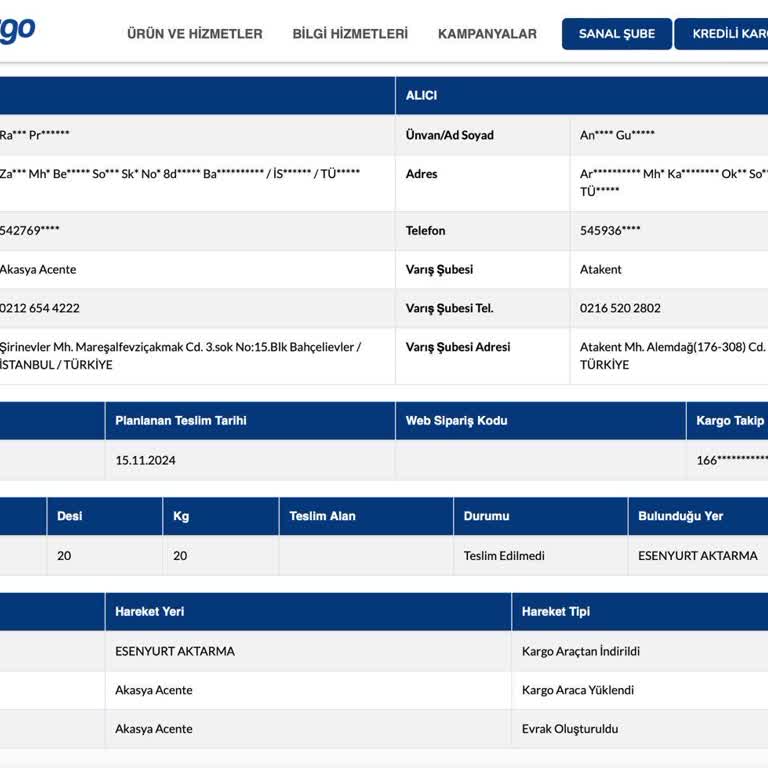 Kargo Teslimatında Büyük Gecikme Ve İletişim Sorunları