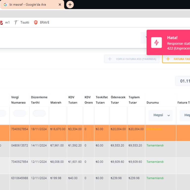 Fatura Kesme Arayüzü Sürekli Hata Veriyor: Tahsilat Yapamıyorum!