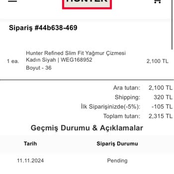 Hunter Boot Türkiye'den Sipariş Verdim, Ürün Gelmedi Ve İletişim Yok