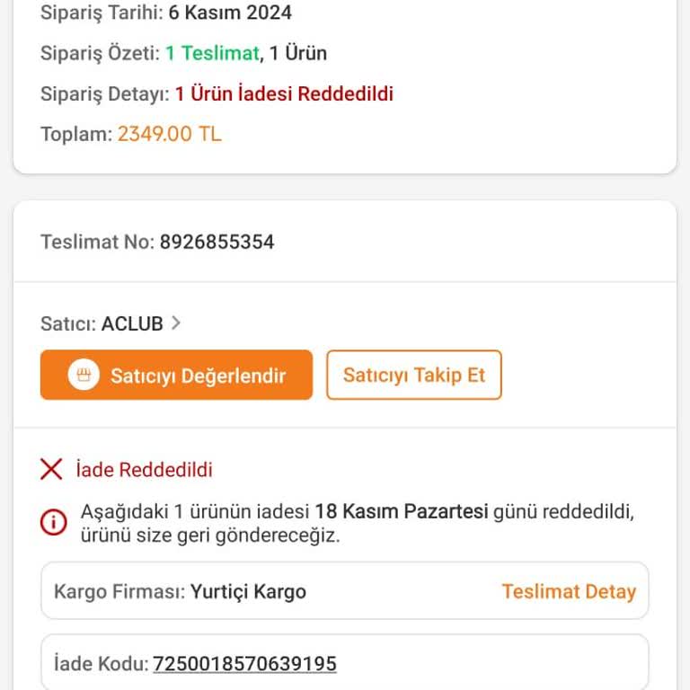 Trendyol Aclub İade Reddi
