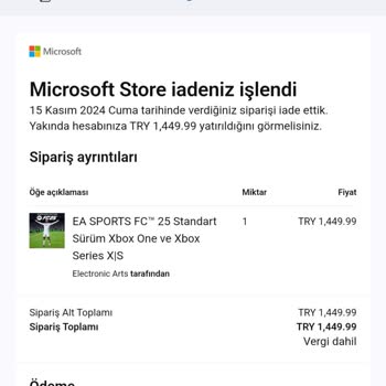 İade Edilen Oyunun Ücreti Kredi Kartıma Yatmadı