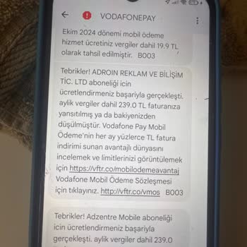 Vodafone Pay Üzerinden Bilgim Dışında Yapılan Abonelikler Ve Haksız Faturalandırma