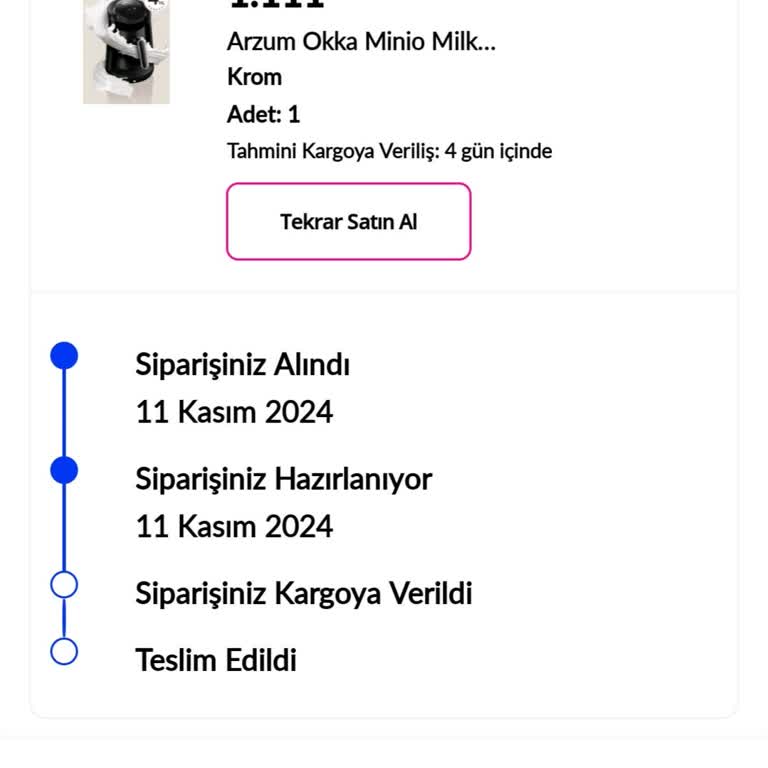 Arzum Kahve Makinesi Siparişi: 9 Günlük Bekleyiş