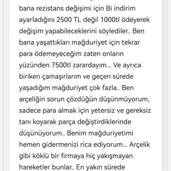 Arçelik Servisi İle Yaşanan Motor Ve Rezistans Mağduriyeti
