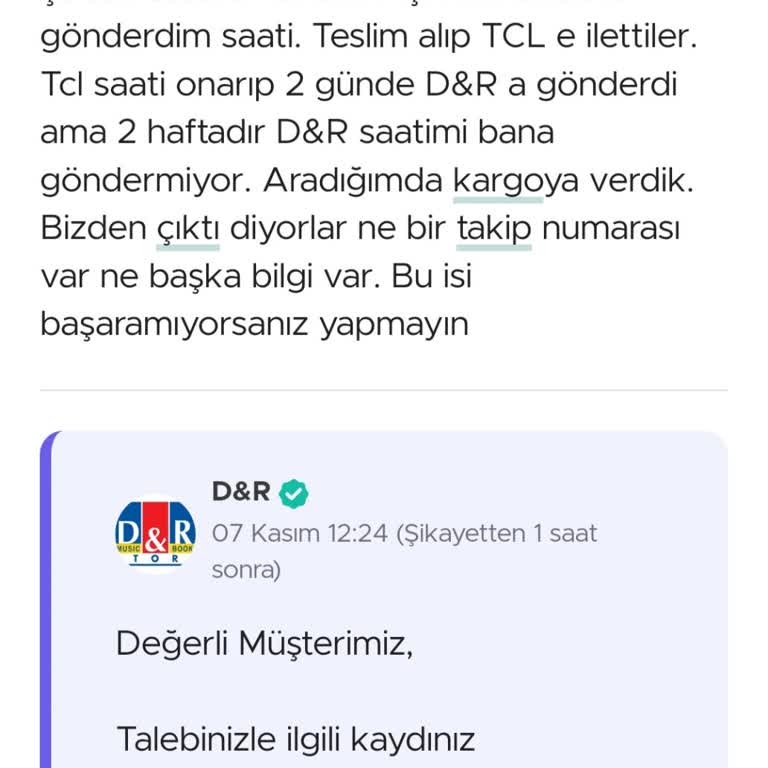 D&R'dan Alınan Saatin Teslim Edilmemesi