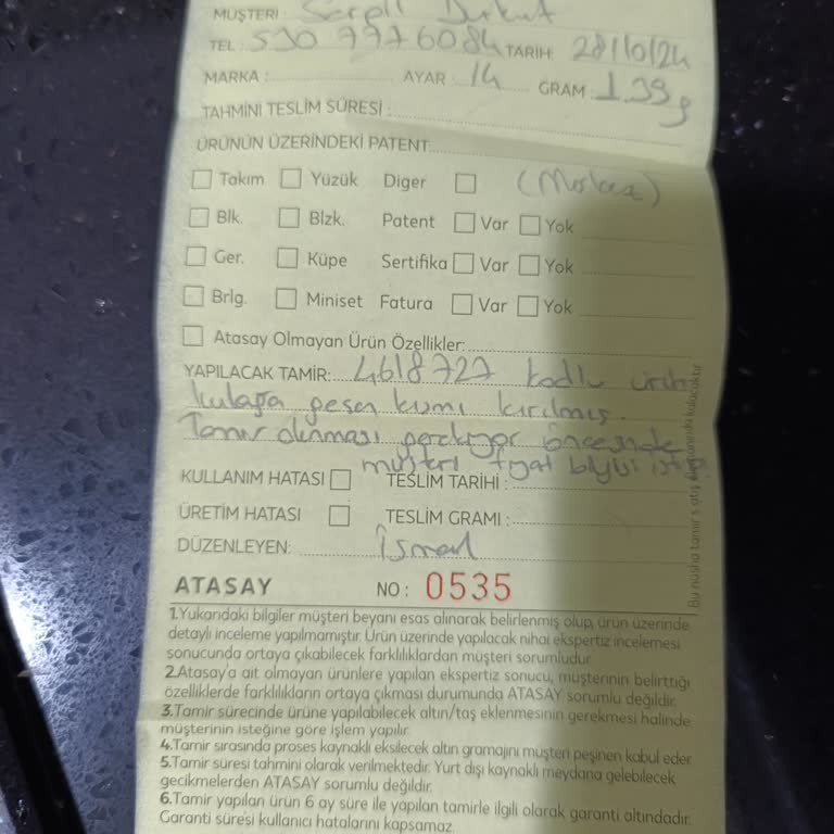 Atasay'dan Garanti Verilen Küpe Tamiri Sorunu