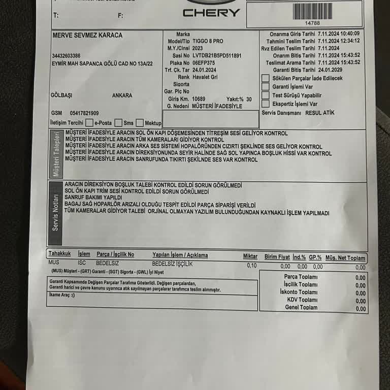 Chery Tiggo 8 Pro Servis Deneyimi: Çözülmeyen Sorunlar Ve İletişim Problemleri