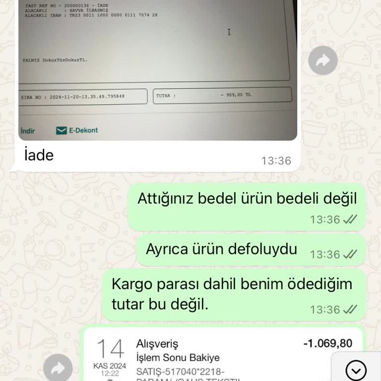 Defolu Ürün Ve Eksik Para İadesi Sorunu