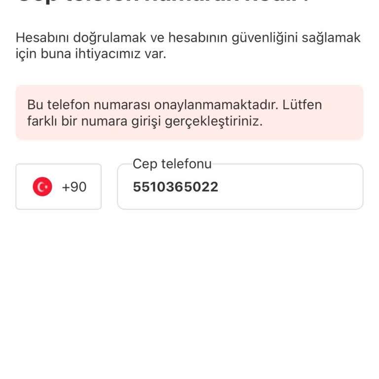Telefon Numarası Onay Sorunu