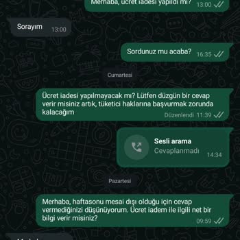 Ücret İadesi Yapılmayan Sipariş Ve İletişim Sorunları