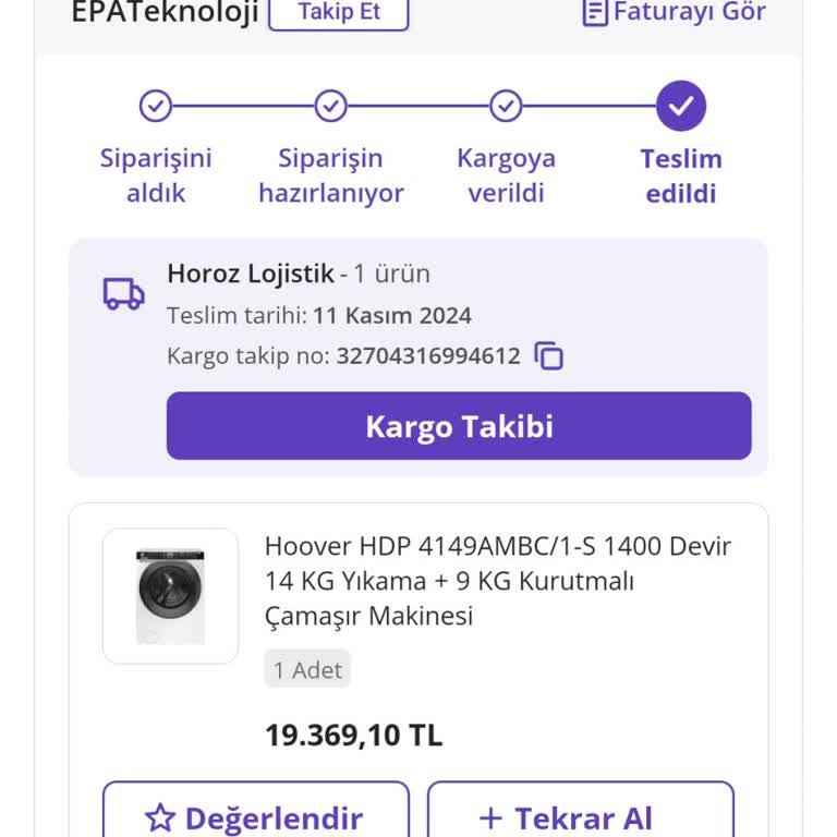 Hoover Kurutmalı Çamaşır Makinesi Kurulum Sorunu