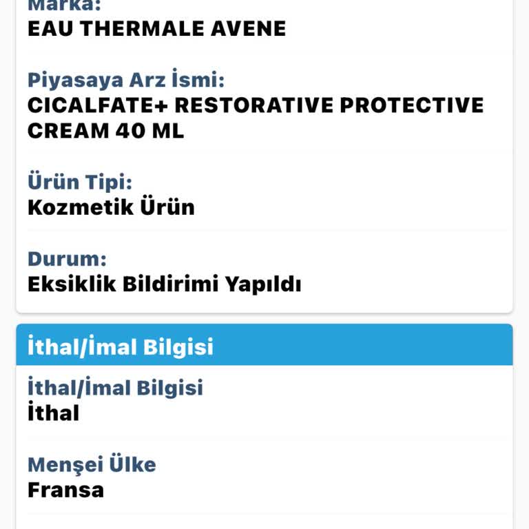 Avene Cica Krem Ürün Güvenliği Hakkında Belirsizlik