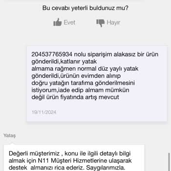 Yanlış Yatak Gönderimi Ve Yetersiz Müşteri Hizmetleri