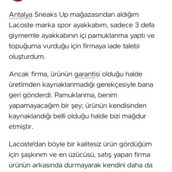 Lacoste Ayakkabıda Kalite Sorunu Ve İade Süreci Hayal Kırıklığı