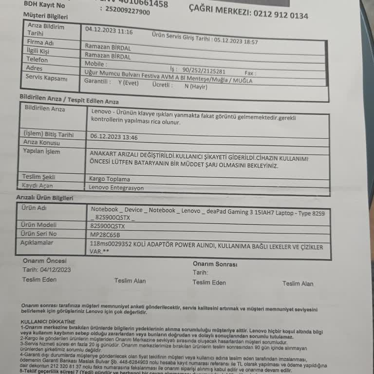 Lenovo Bilgisayarın Tekrarlayan Anakart Arızası