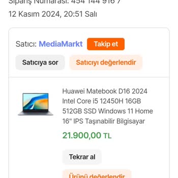 Yanlış Gönderilen Sipariş: Huawei Matebook D16 16GB Yerine 8GB Geldi