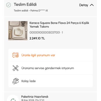 Karaca Yemek Takımında Kırık Tabak Ve İlgisizlik Sorunu