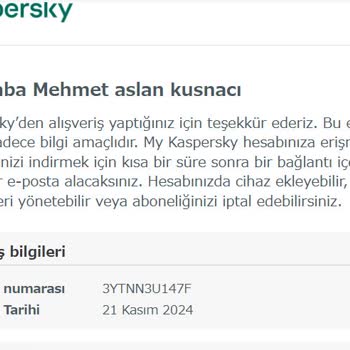 Kaspersky Üyelikte Parola Sorunu