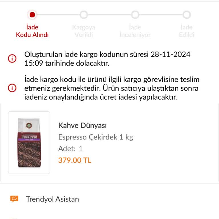 Kahve Siparişim Ulaşmadı Ve İade Sorunu Yaşıyorum