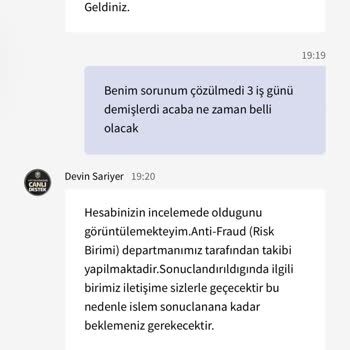 Hesap İncelemesi Sonrası Paramı Alamıyorum