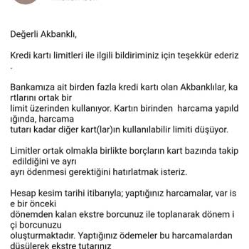 Akbank Kredi Kartı Limitindeki Belirsizlik Ve Yanıltıcı Bilgilendirme!